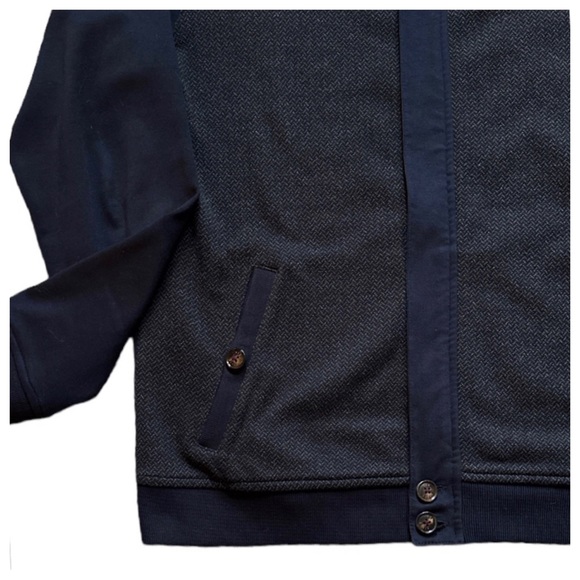 TED BAKER LONDON FULL ZIP MEN’S COTTON BOMBER STYLE KNITWEAR JACKET NAVY GRAY - Picture 5 of 12